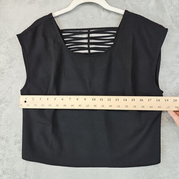 Express Crop Top Womens Size M Black Strappy Back Detail Cap Sleeve Stretch - Picture 4 of 6